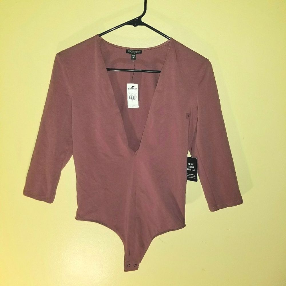 New Express Mauve Purple Thong V-Neck Bodysuit Small